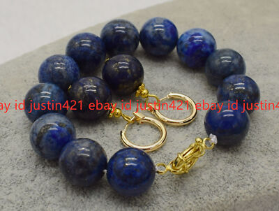 Huge 14mm Natural Blue Lapis Lazuli Gemstone Round Beads Bracelets Earring 7.5''
