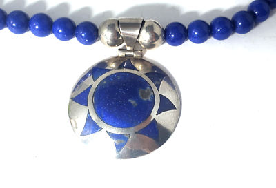 Vtg Sterling Silver Lapis Lazuli Statement Inlaid 980 Sun Vtg Sterling Silver Lapis Lazuli Statement Inlaid 980 Sun