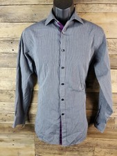 Van Heusen Button-up S Black Gray Stripes 14 1/2 32/33 Chest 38" Length 28"