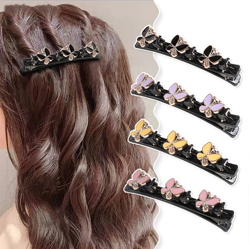 Sparkling Crystal Stone Braided Hair Clips, Double Bangs Hair Clips Braided ∆ - Picture 4 of 71