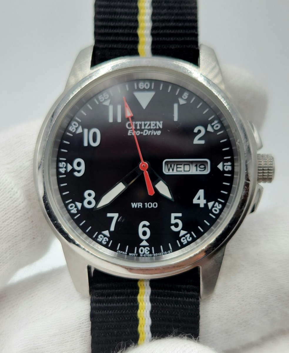 Citizen Men\'s Eco-drive WR100 Day-Date Silver Tone Case Black Dial Watch Japan Citizen Eco Drive Wr100 Watch - Etsy Hong Kong main image 4