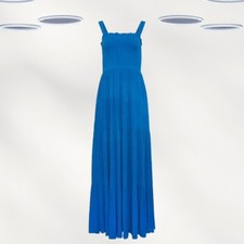 Ex Women’s Tall Size Sleeveless Shirred Tiered Maxi Dress in Blue (Defect)