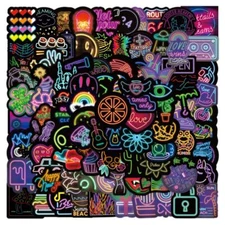 104 Pcs Waterproof Vinyl Neon Stickers for Phone Case Laptop Guitar Skateboard