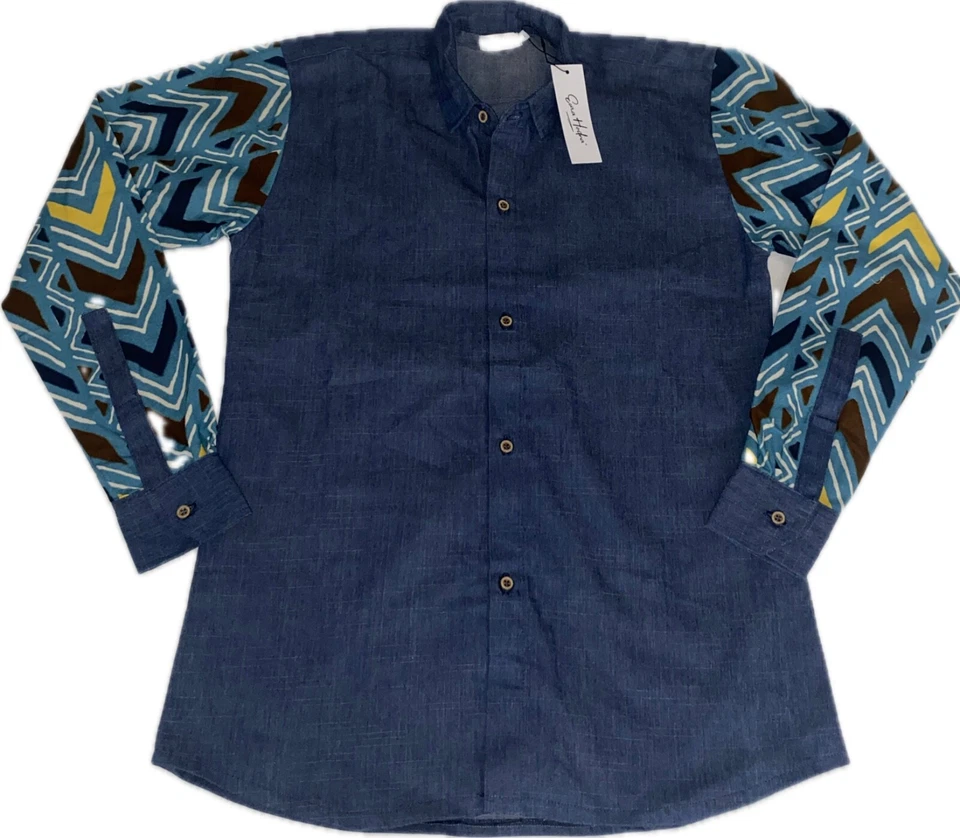 chemise homme tissu wax jeans / chemise africaine homme manches longues coton - Photo 2/4