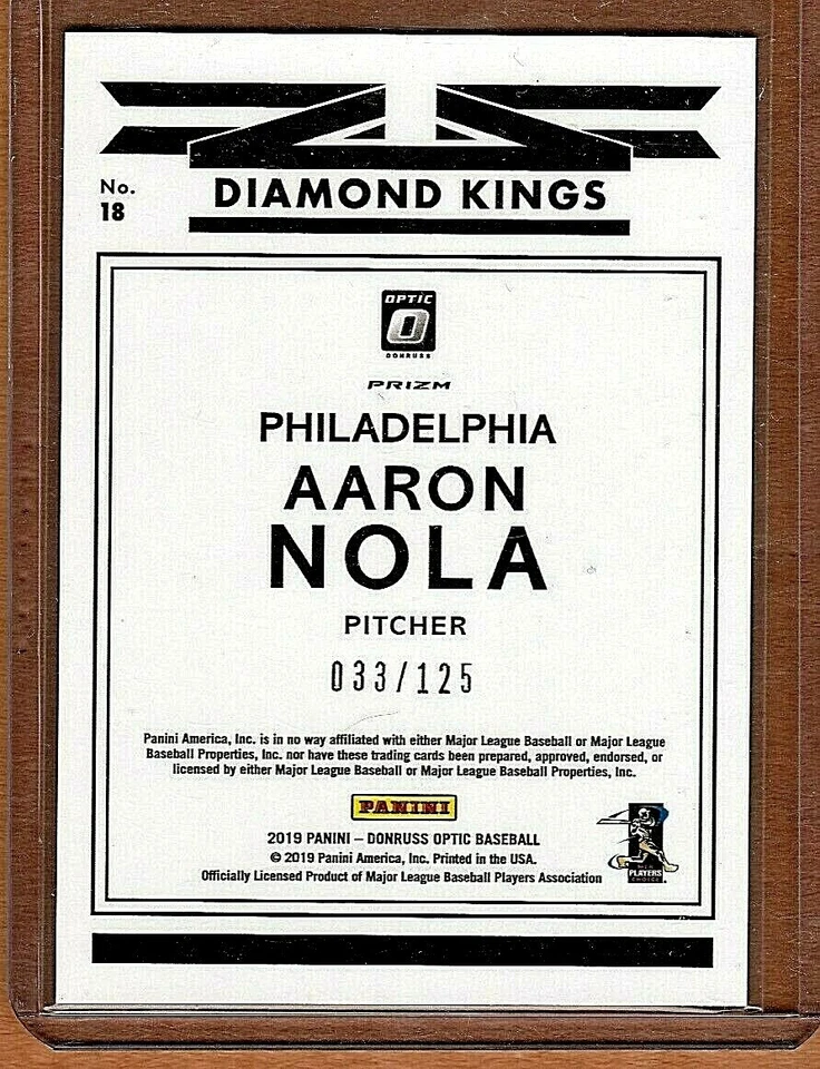 2019 donruss optic,AARON NOLA,"PURPLE STARS" 33/125 diamond kings"PHILLIES" - Image 4 of 4