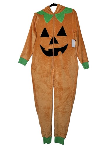 NWT Halloween Pumpkin Adult Bodysuit Pajamas XL Soft Orange TRICK OR TREAT NWT