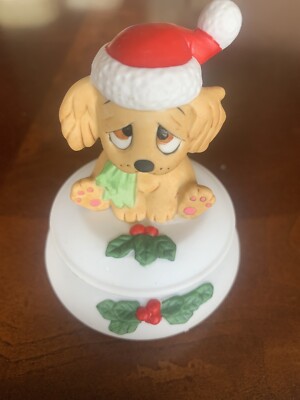 Lunds Lites Ceramic Christmas Puppy Dog Candle Box Vintage