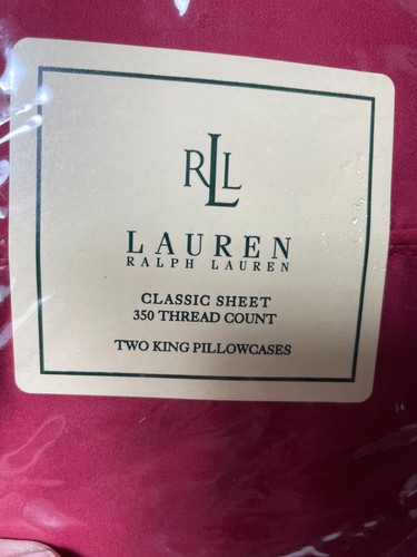 Lauren Ralph Lauren 350 Ct 2 King Flat Pillowcases Scarlet Red Supima Cotton - Picture 2 of 7