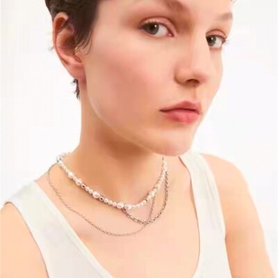 Justine Clenquet Necklace Artificial Pearl Chain Tassels Layered