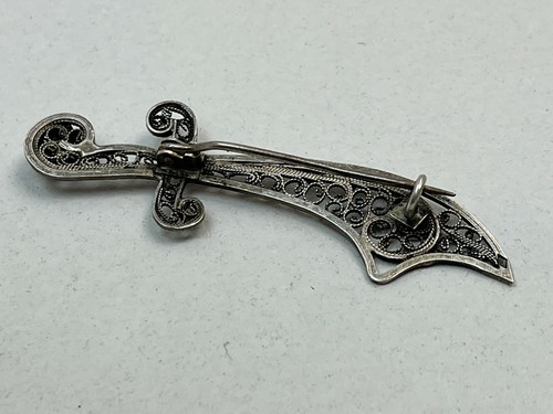 Ancienne broche en argent massif bijou mauresque Cimeterre Shamshire - Picture 2 of 7