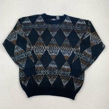 Vintage Expressions Sweater Sz Medium Black Grey Patterned Crewneck Pullover 90s