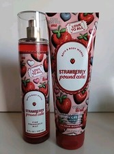 New Bath  Body Works STRAWBERRY POUND CAKE Fine Fragrance Mist  Cream Set 8 Oz