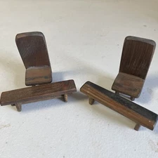 Lot of 4 Vintage Dollhouse Miniatures- 2 Chairs and 2 Benches, Walnut