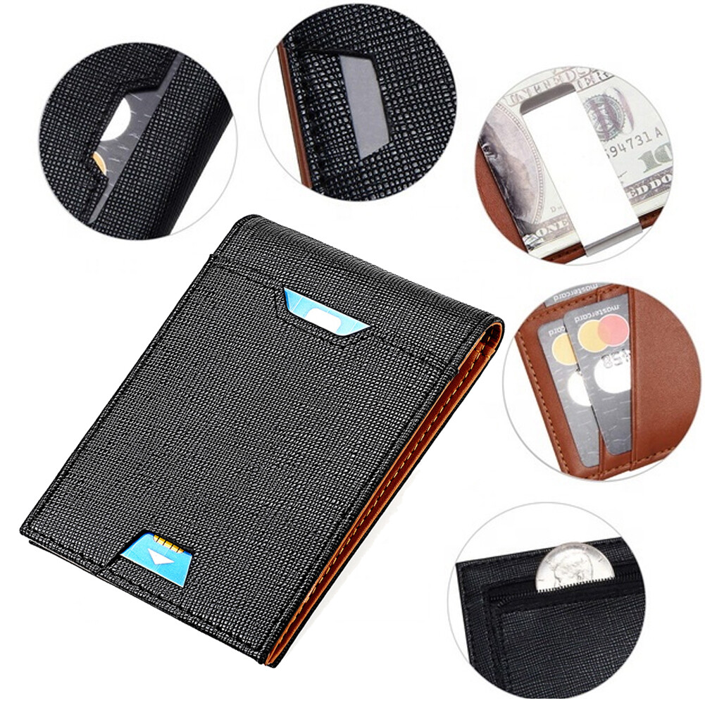 Men Bifold Wallet with Money Clip Leather Minimalist Front Pocket RFID Blocking
