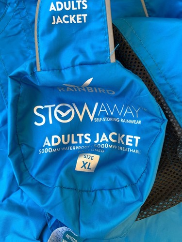 RAINBIRD Size XL Unisex STOWaway Raincoat Jacket Blue Zippered Front Hood - Picture 18 of 20