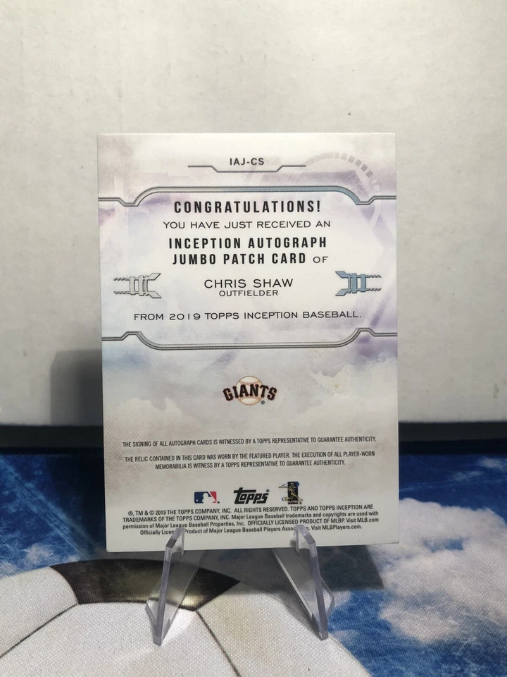 2019 Topps Inception Chris Shaw RPA Rookie Patch Auto /10 #IAJ-CS Giants - Image 2 of 2