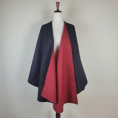 Creativo Cape One Size Gray Red Alpaca Wool Blend Open Peru Poncho Minimalist