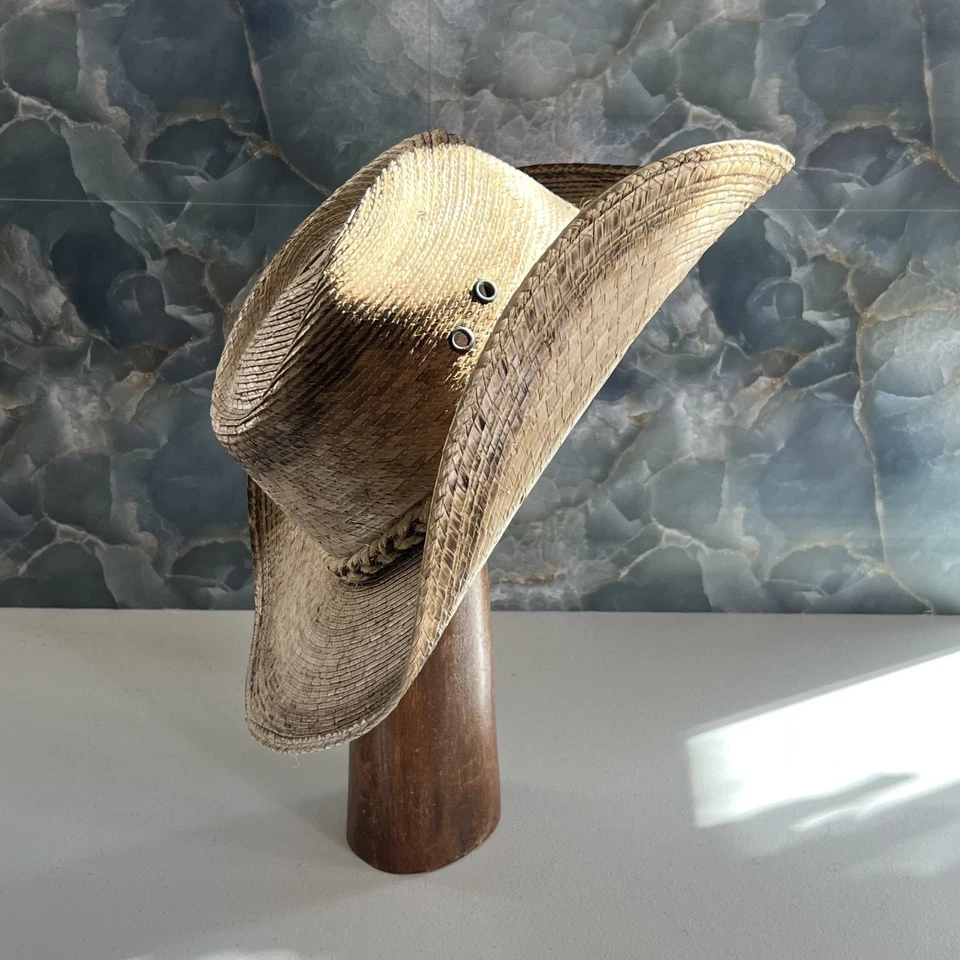 Chapéu de cowboy masculino feito de palha de palma com faixa trançada - Imagem 3 de 4
