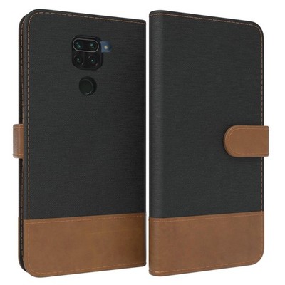 Für Xiaomi Redmi Note 9 / Redmi 10X 4G Klappetui Denim Hülle Kartenfach Schwarz