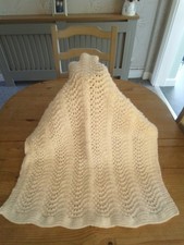 Brand New Hand Knitted Newborn White Baby Blanket