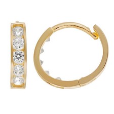 Genuine 14k Yellow Gold 4mm Wide Round-cut CZ Hinged Hoop Earrings-15mm Diameter
