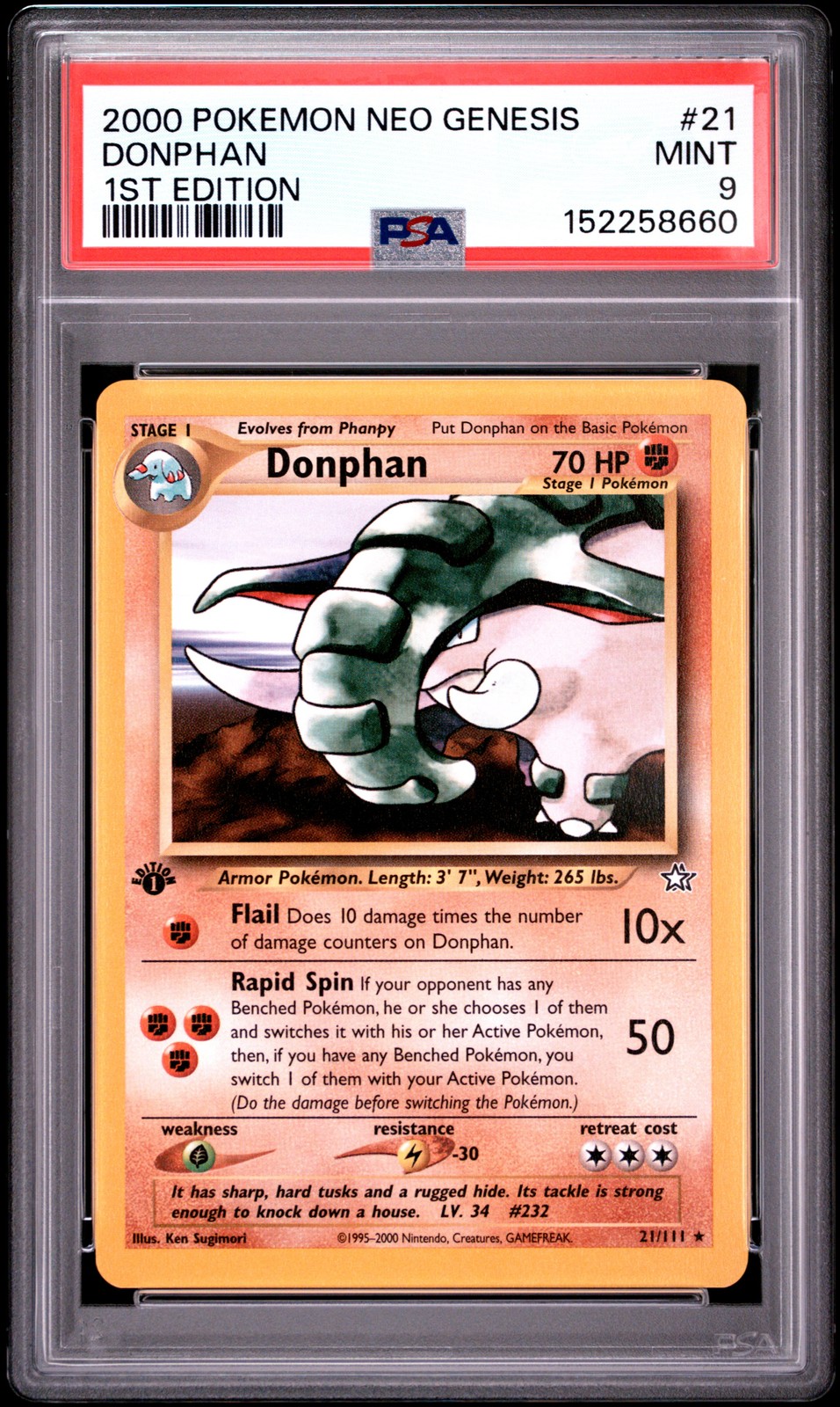 2000 POKEMON NEO GENESIS 1ST EDITION #21 DONPHAN PSA 9