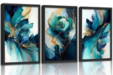 Framed Green gold canvas wall art Modern Blue Green and Gold Abstract Marble ...