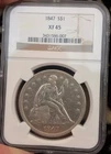 1847 $1 Seated Liberty Silver Dollar NGC XF 45 Gorgeous with flashes of luster