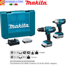 Trapano Con Percussione Avvitatore Impulsi Kit MAKITA + 3 Batterie 18V + CaricaB