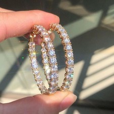 Moissanite Inside Outside Hoop Earrings Solid...