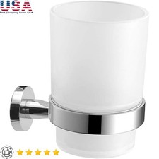 Wall Mounted Toothbrush Holder Frosted Cup Chrome Stainless Steel Accessory New