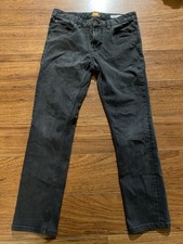 Hugo Boss Jeans Mens W32 L34 Black Denim Orange 63 Straight Slim Fit Stretch Zip