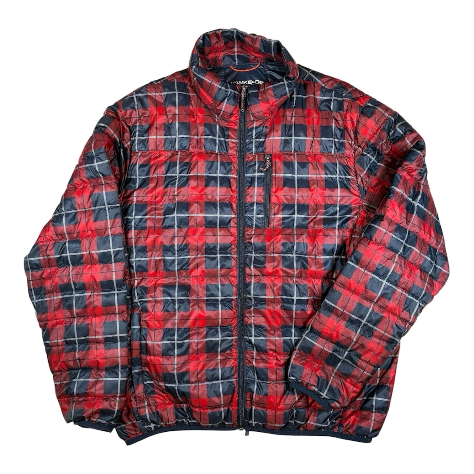 Hawke & Co Sport Performance Men's L Red Black Duck Down Puffer Jacket Plaid