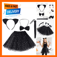 Kids Cat Costume Set with Ears Headband Tail Bowtie Tutu Halloween Dress Up