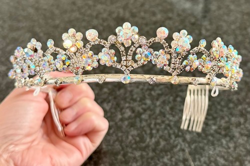 Silver & Crystal Tiara with bobby pin holders and combs