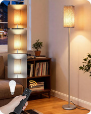 64.2'' Dimmable Floor Lamp with Remote  Foot Switch, Modern Design, Silver/Beig