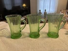 (3) Uranium Green Depression Glass Mugs / MINT / Hot UV