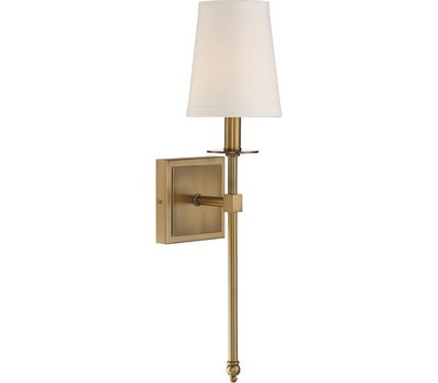 Savoy House Monroe 1 Light Sconce, Warm Brass, Soft White Fabric - 9-302-1-322