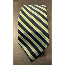 Nordstrom Mens Necktie Navy Blue Lime Green Striped Silk Made in USA Preppy