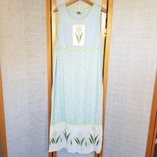 Usindo Maxi Dress Size Large Linen Blend Beaded Floral Trim Coastal Cottage