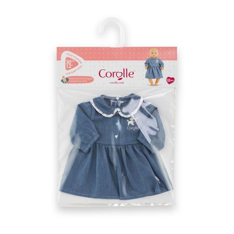 Robe Corolle 30 cm Week-end à Paris style denim avec col claudine brodé