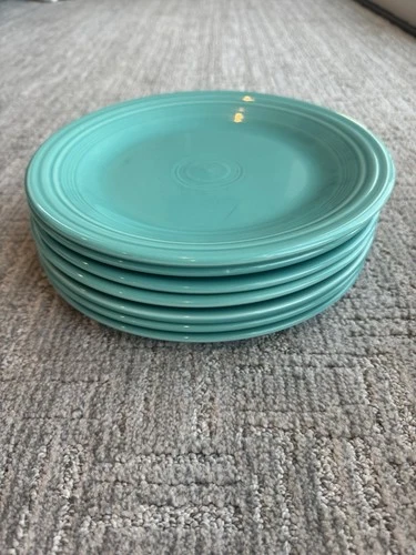 7 Homer Laughlin Fiestaware Classic Rim 10.5" Turquoise Ceramic Dinner Plates