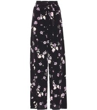 Valentino Black Floral Silk Crepe De Chine High Rise Tie Waist Wide Leg Pants 4