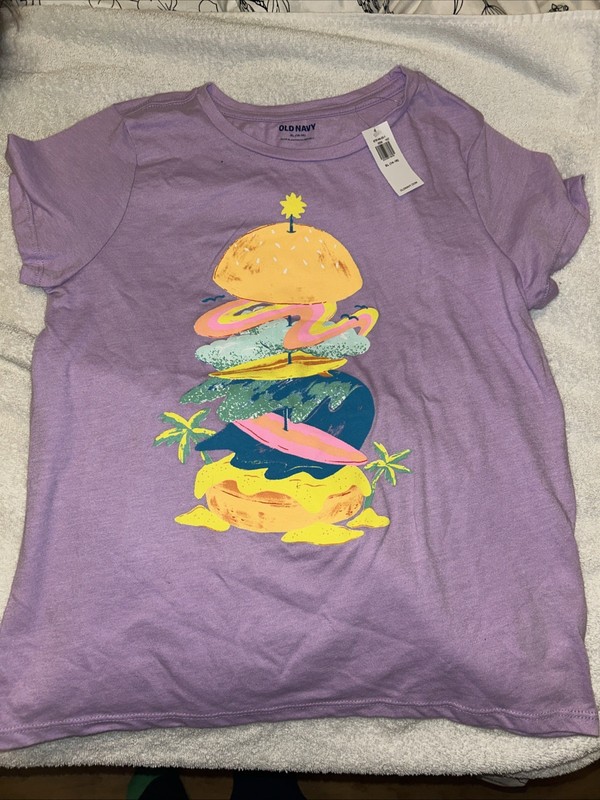 NWT Old Navy Girls Tshirt Size XL (14/16) Purple Hamburger Ocean
