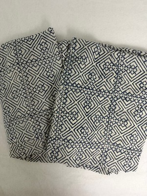 Crate Barrel Set of 2 Curtain Panel Cotton Blue print Rod Pocket 48 x 108