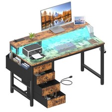 Computer Desk With Fabric Drawers 47 Inch Home Office Desk With Monitor Stand Re