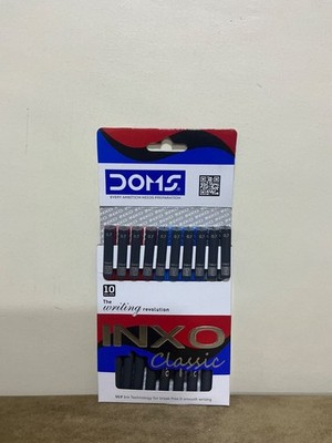DOMS INXO Classic Ball Point Pens - 10 Pack - Blue Red Black Ink- Smooth Writing