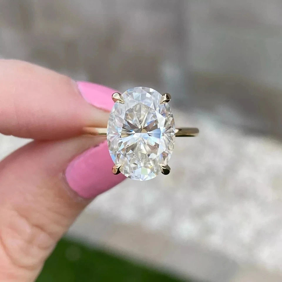 Bridal 14k Yellow Gold IGI Lab Grown Diamond Ring 3.50 Carat E F VVS2 Oval Cut