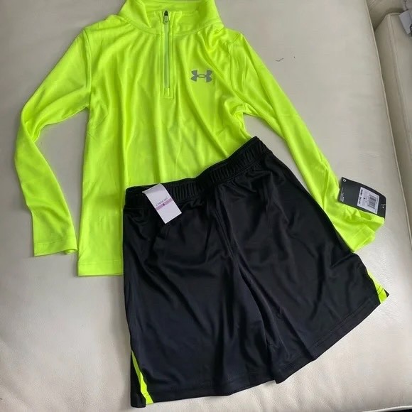Under Armour Kids Bright Lime and Black Set thumbnail 2