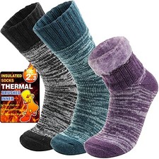 3 Pairs Warm Thermal Socks for Women Men Winter Ski Medium Purple/Green/Grey